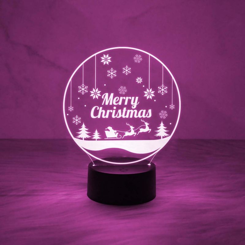 3D Illusion Merry Christmas Night Lamp for Home & Office Decor Light | Desk Table Lamp | Automatic Color Changing Light & On/Off Touch Button