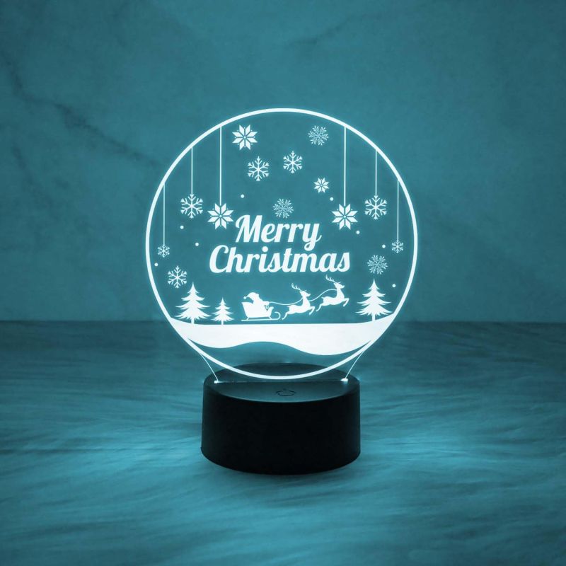 3D Illusion Merry Christmas Night Lamp for Home & Office Decor Light | Desk Table Lamp | Automatic Color Changing Light & On/Off Touch Button