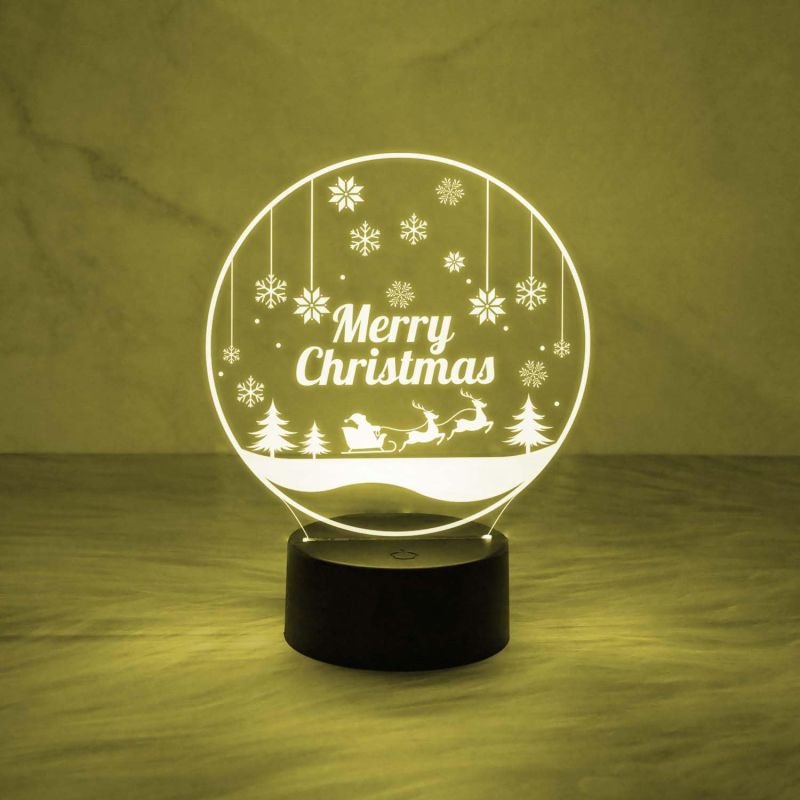 3D Illusion Merry Christmas Night Lamp for Home & Office Decor Light | Desk Table Lamp | Automatic Color Changing Light & On/Off Touch Button