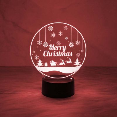 3D Illusion Merry Christmas Night Lamp for Home & Office Decor Light | Desk Table Lamp | Automatic Color Changing Light & On/Off Touch Button