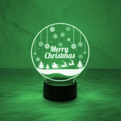 3D Illusion Merry Christmas Night Lamp for Home & Office Decor Light | Desk Table Lamp | Automatic Color Changing Light & On/Off Touch Button