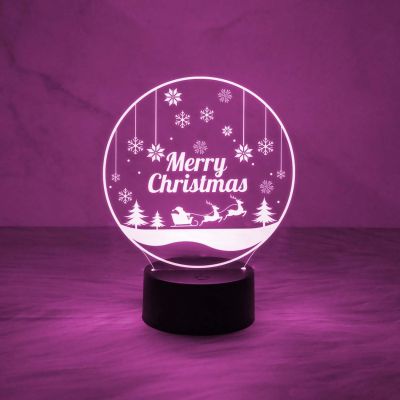 3D Illusion Merry Christmas Night Lamp for Home & Office Decor Light | Desk Table Lamp | Automatic Color Changing Light & On/Off Touch Button
