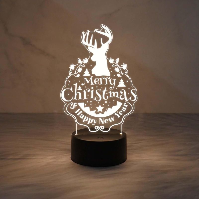 Merry Christmas & Happy New Year Night Lamp with Automatic Color Changing Light & USB Powered | Bedside Table Lamp