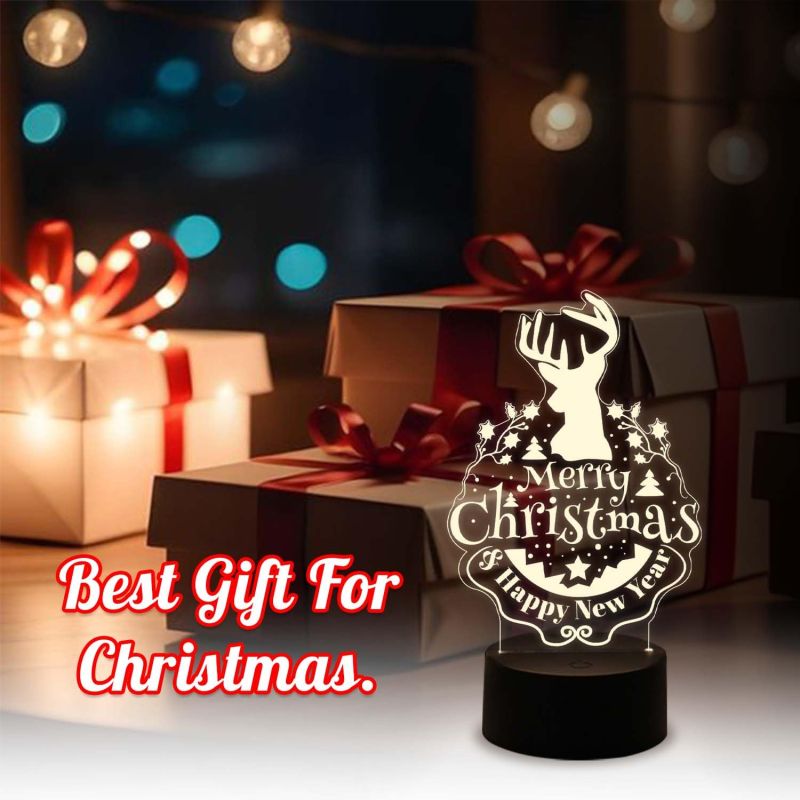 Merry Christmas & Happy New Year Night Lamp with Automatic Color Changing Light & USB Powered | Bedside Table Lamp