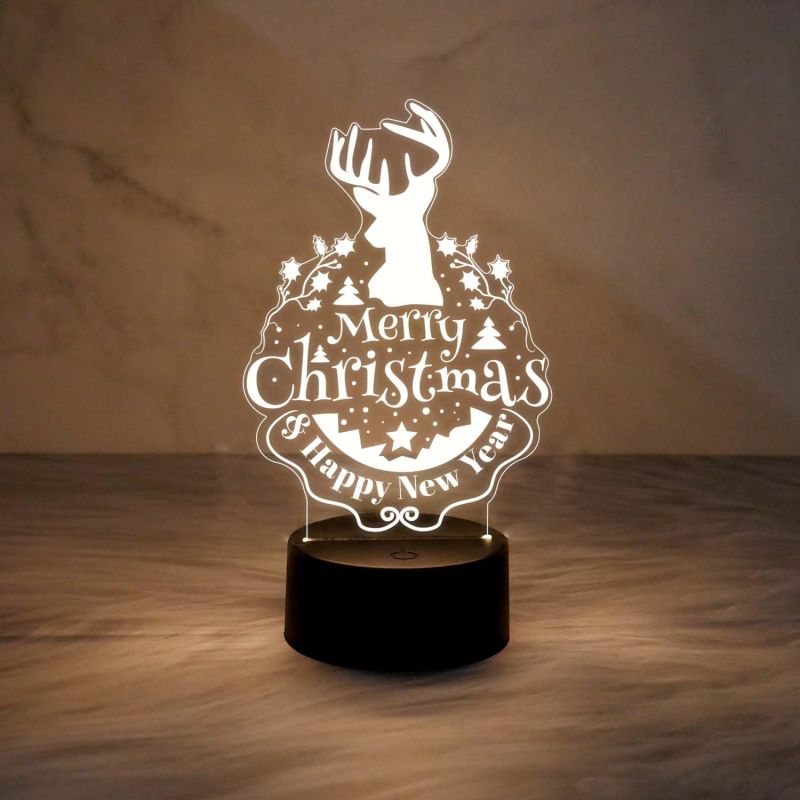 Merry Christmas & Happy New Year Night Lamp with Automatic Color Changing Light & USB Powered | Bedside Table Lamp