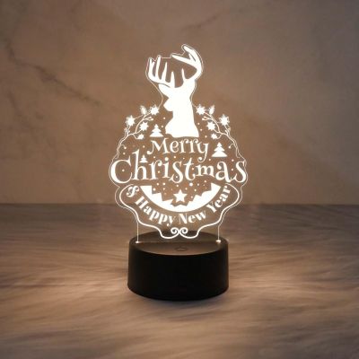 Merry Christmas & Happy New Year Night Lamp with Automatic Color Changing Light & USB Powered | Bedside Table Lamp
