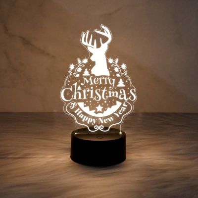 Merry Christmas & Happy New Year Night Lamp with Automatic Color Changing Light & USB Powered | Bedside Table Lamp