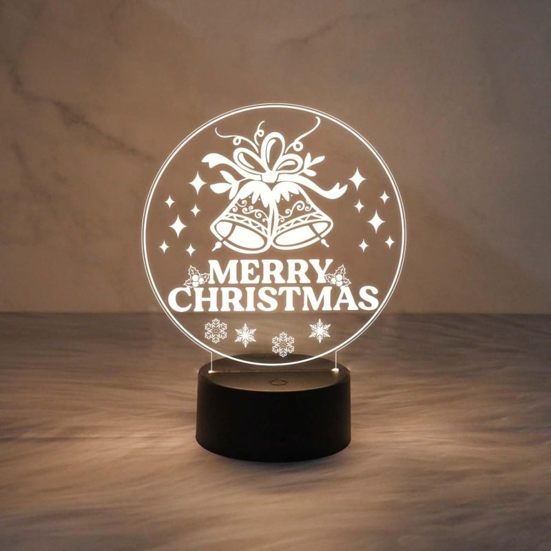 3D Illusion Merry Christmas Gifts Night Light | Merry Christmas Acrylic USB Night Lamp Warm White Night Lamp
