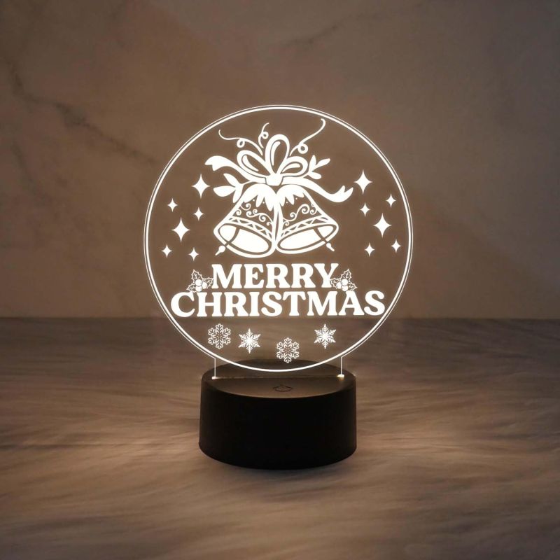 3D Illusion Merry Christmas Gifts Night Light | Merry Christmas Acrylic USB Night Lamp Warm White Night Lamp