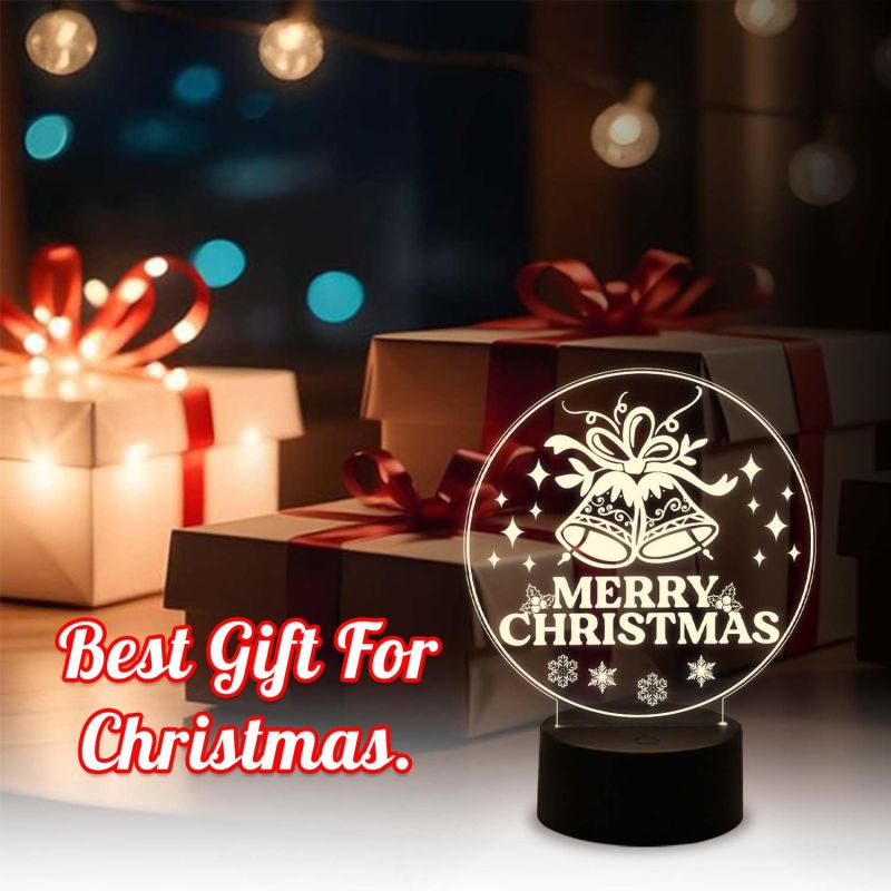 3D Illusion Merry Christmas Gifts Night Light | Merry Christmas Acrylic USB Night Lamp Warm White Night Lamp