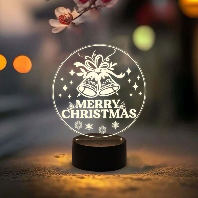 3D Illusion Merry Christmas Gifts Night Light | Merry Christmas Acrylic USB Night Lamp Warm White Night Lamp