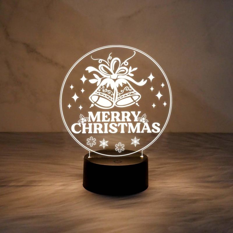 3D Illusion Merry Christmas Gifts Night Light | Merry Christmas Acrylic USB Night Lamp Warm White Night Lamp