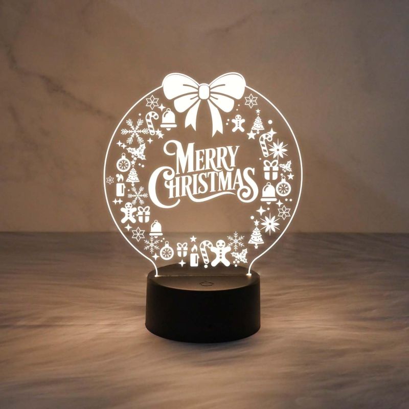 3D Illusion Christmas Night Lamp with Warm White Light & On/Off Touch Button | Christmas Home Decoration Light