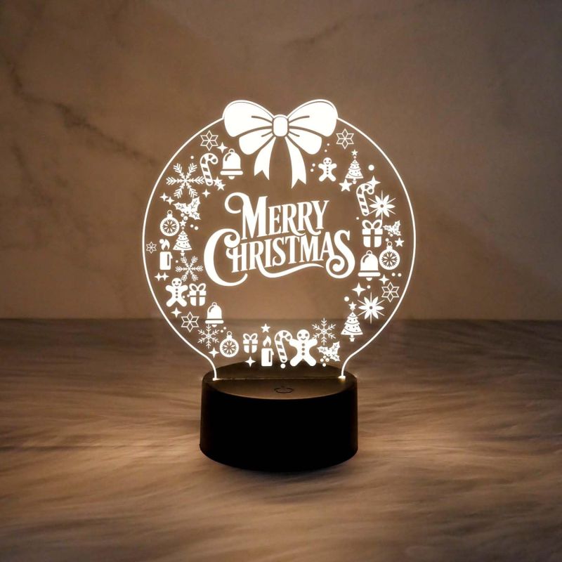 3D Illusion Christmas Night Lamp with Warm White Light & On/Off Touch Button | Christmas Home Decoration Light
