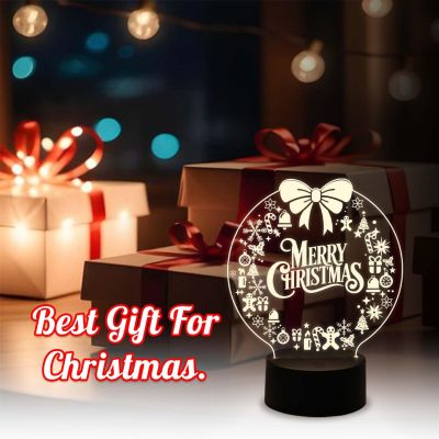 3D Illusion Christmas Night Lamp with Warm White Light & On/Off Touch Button | Christmas Home Decoration Light