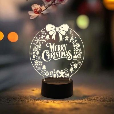 3D Illusion Christmas Night Lamp with Warm White Light & On/Off Touch Button | Christmas Home Decoration Light