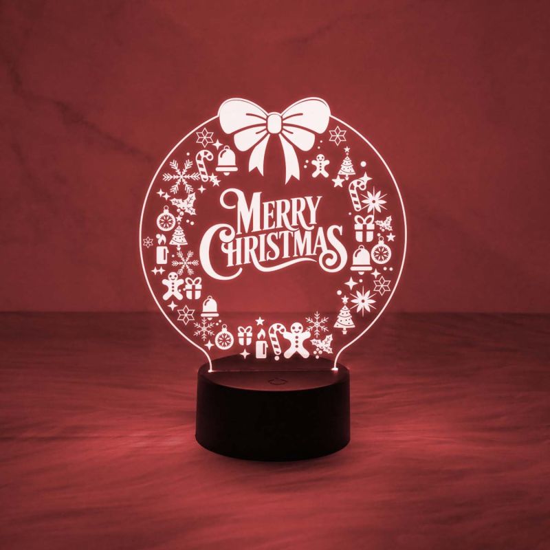 3D Illusion Christmas Night Lamp with Automatic Color Changing Light & On/Off Touch Button
