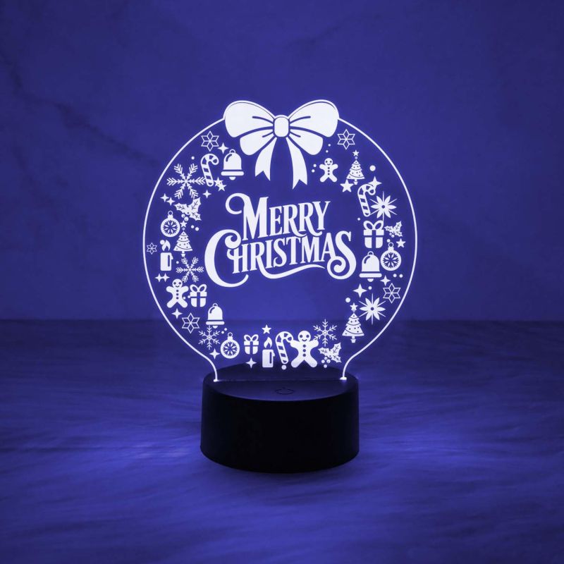 3D Illusion Christmas Night Lamp with Automatic Color Changing Light & On/Off Touch Button
