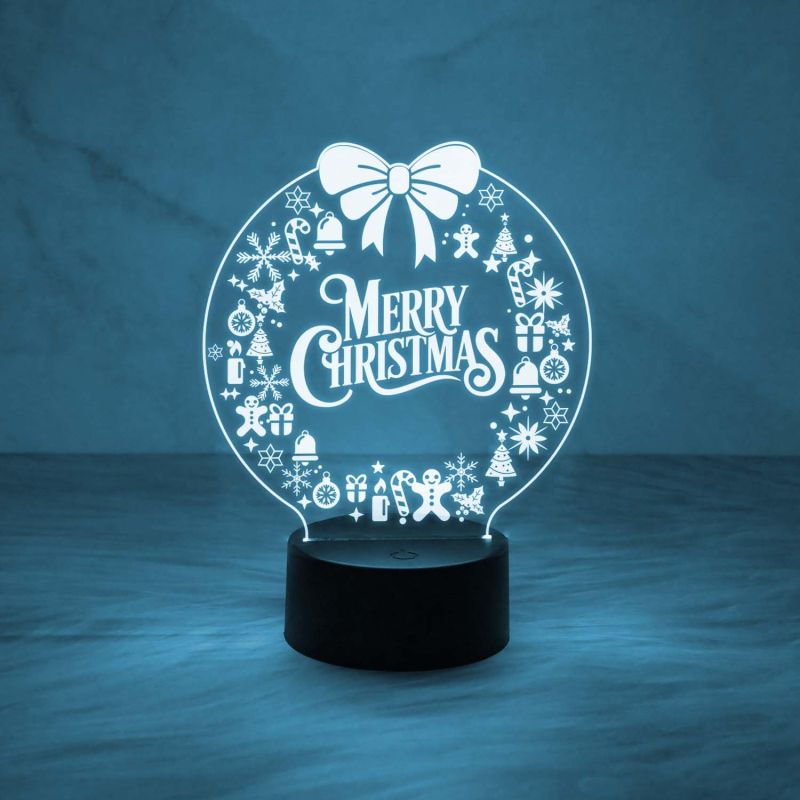 3D Illusion Christmas Night Lamp with Automatic Color Changing Light & On/Off Touch Button