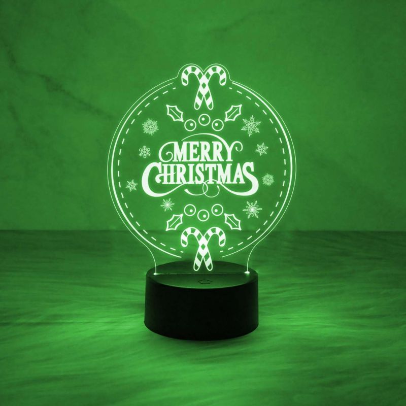 Merry Christmas Acrylic Night Lamp with Automatic Color Changing Light & USB Powered | Bedside Table Lamp