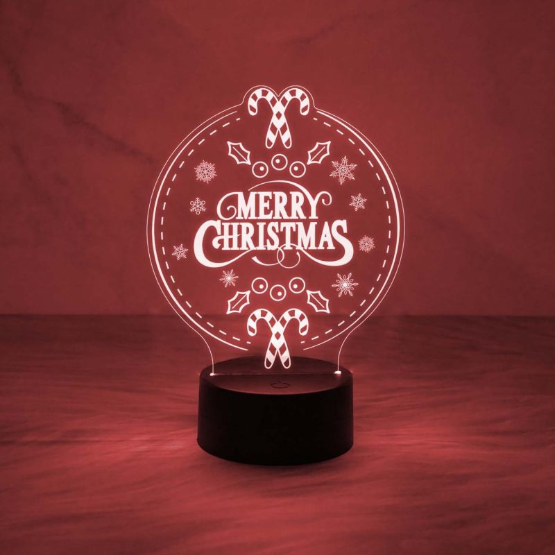 Merry Christmas Acrylic Night Lamp with Automatic Color Changing Light & USB Powered | Bedside Table Lamp