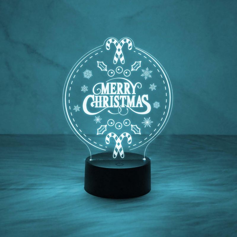 Merry Christmas Acrylic Night Lamp with Automatic Color Changing Light & USB Powered | Bedside Table Lamp