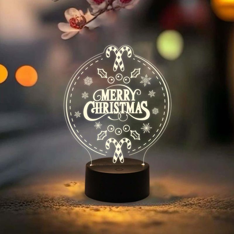 Merry Christmas Acrylic Night Lamp with Warm White Light & USB Powered | Bedside Table Lamp
