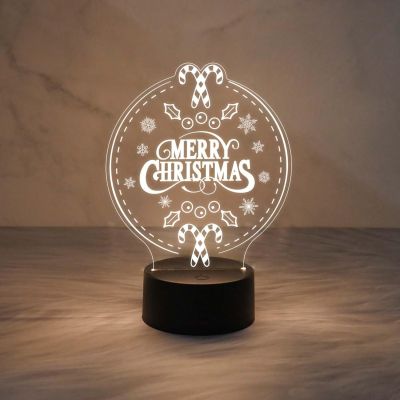 Merry Christmas Acrylic Night Lamp with Warm White Light & USB Powered | Bedside Table Lamp