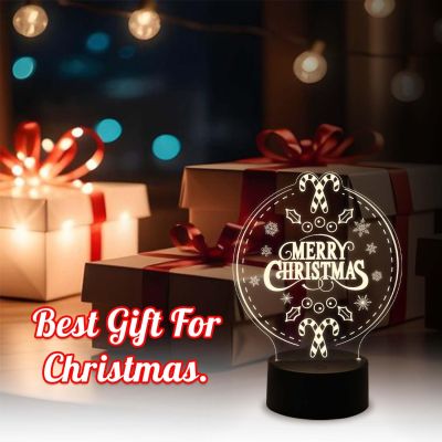 Merry Christmas Acrylic Night Lamp with Warm White Light & USB Powered | Bedside Table Lamp