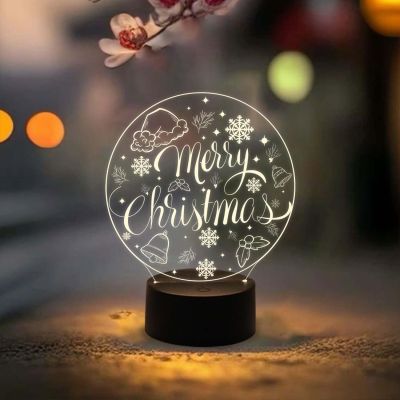Merry Christmas Night Lamp with Warm Warm Light & On/Off Touch Button | USB Powered