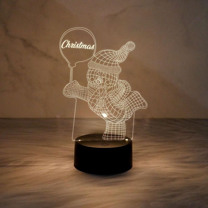 Christmas 3D Illusion Snowman Night Lamp Warm White Light with On/Off Touch Button | Christmas Gift for Kids