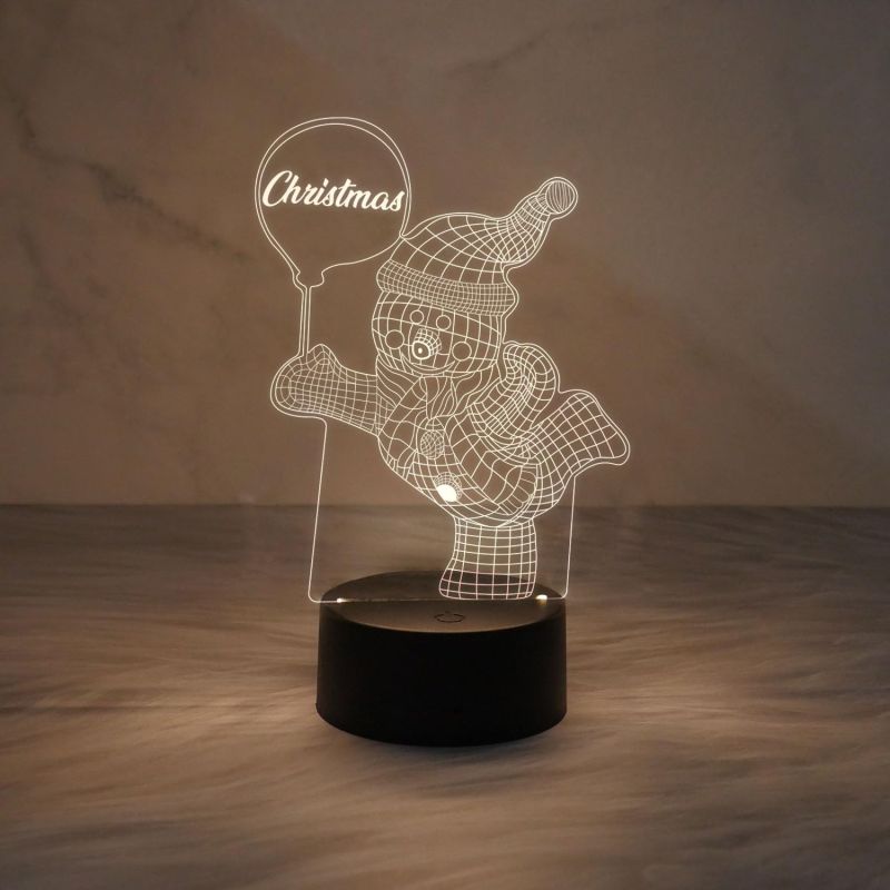 Christmas 3D Illusion Snowman Night Lamp Warm White Light with On/Off Touch Button | Christmas Gift for Kids