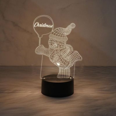 Christmas 3D Illusion Snowman Night Lamp Warm White Light with On/Off Touch Button | Christmas Gift for Kids