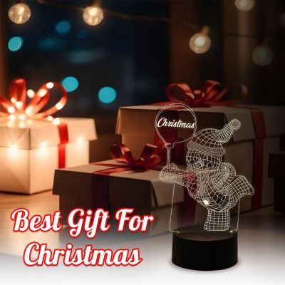 Christmas 3D Illusion Snowman Night Lamp Warm White Light with On/Off Touch Button | Christmas Gift for Kids