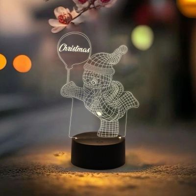 Christmas 3D Illusion Snowman Night Lamp Warm White Light with On/Off Touch Button | Christmas Gift for Kids