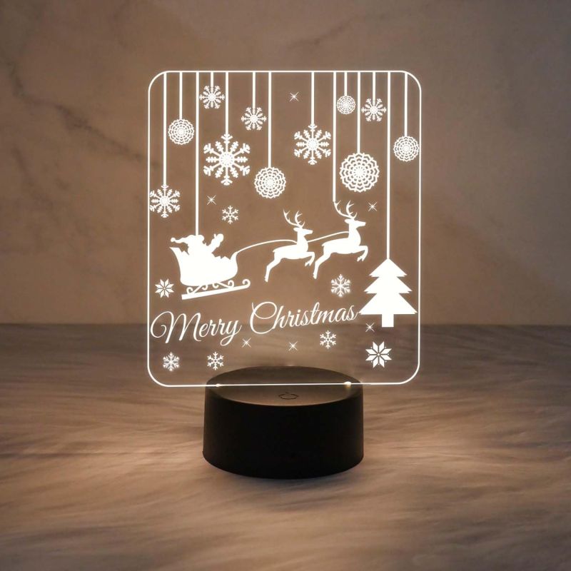 Merry Christmas Santa Night Light | 3D LED Illusion Lamp with Warm White Light | USB Powered