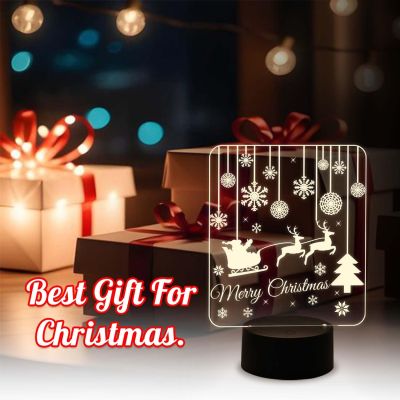 Merry Christmas Santa Night Light | 3D LED Illusion Lamp with Warm White Light | USB Powered