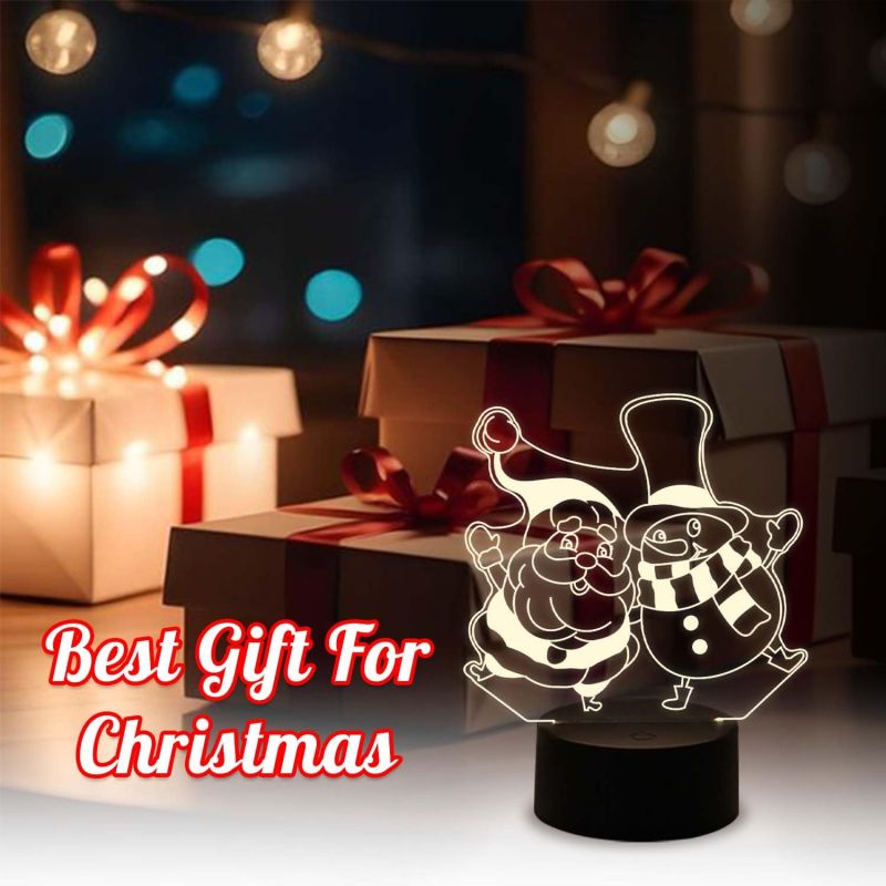 3D Illusion Santa Claus Night Lamp with Warm White Light & On/Off Touch Button | Gift for Kids
