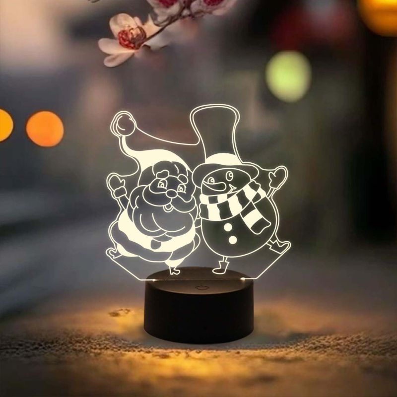 3D Illusion Santa Claus Night Lamp with Warm White Light & On/Off Touch Button | Gift for Kids