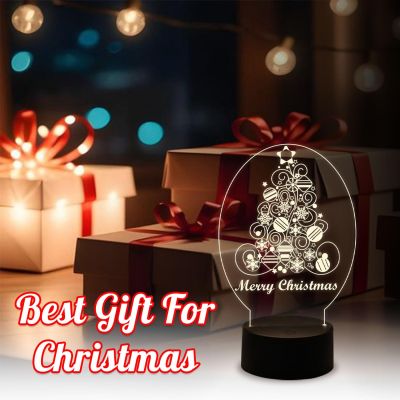 Merry Christmas Tree Night Light Christmas Decorations with Led Light with Warm White Light & On/Off Touch Button