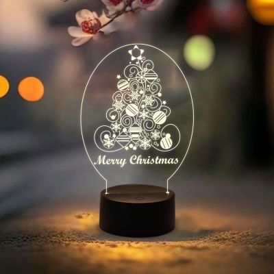 Merry Christmas Tree Night Light Christmas Decorations with Led Light with Warm White Light & On/Off Touch Button