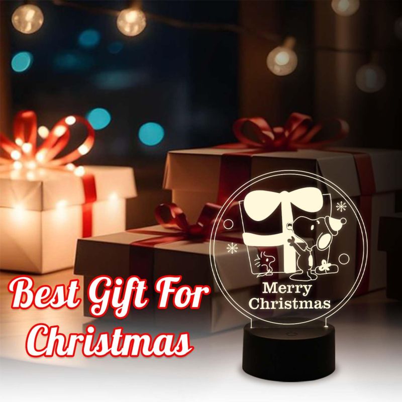 3D Illusion Merry Christmas Acrylic Night Lamp Decorations with USB Powered & Warm White Light