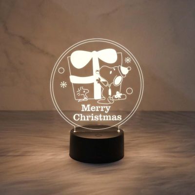 3D Illusion Merry Christmas Acrylic Night Lamp Decorations with USB Powered & Warm White Light