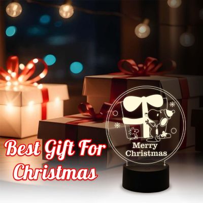 3D Illusion Merry Christmas Acrylic Night Lamp Decorations with USB Powered & Warm White Light
