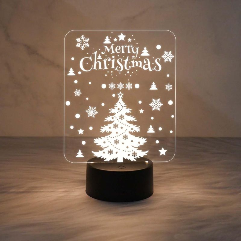 Merry Christmas 3D Illusion Night Lamp with Warm White Light | USB Powered