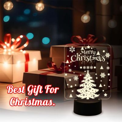 Merry Christmas 3D Illusion Night Lamp with Warm White Light | USB Powered
