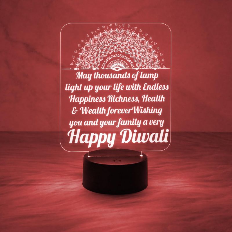 Happy Diwali Engraved Night Lamp with Automatic Color Changing Light & On/Off Touch Button