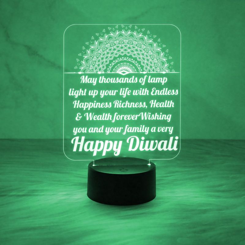 Happy Diwali Engraved Night Lamp with Automatic Color Changing Light & On/Off Touch Button