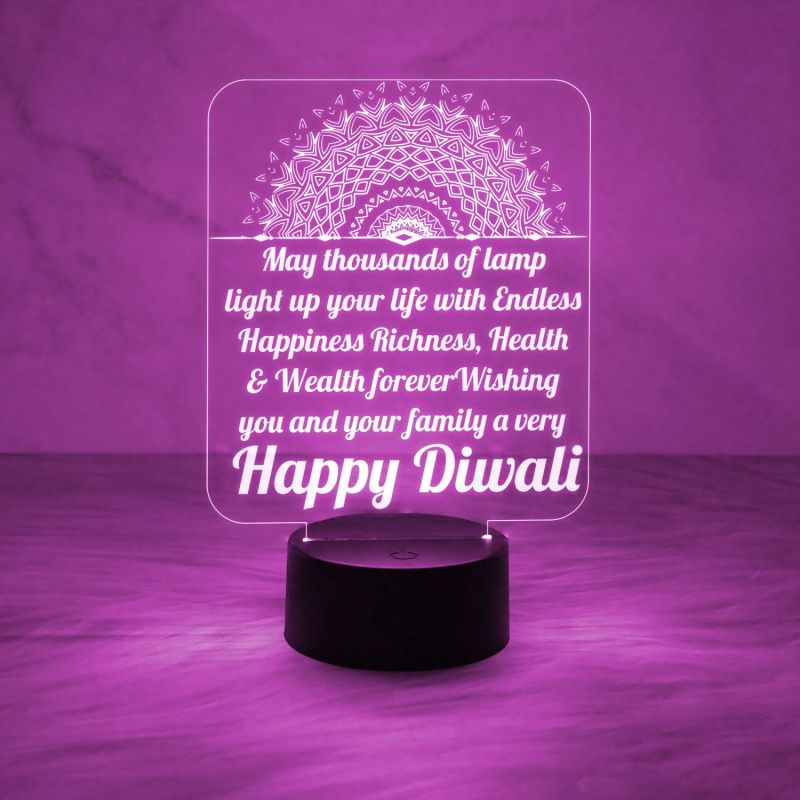 Happy Diwali Engraved Night Lamp with Automatic Color Changing Light & On/Off Touch Button