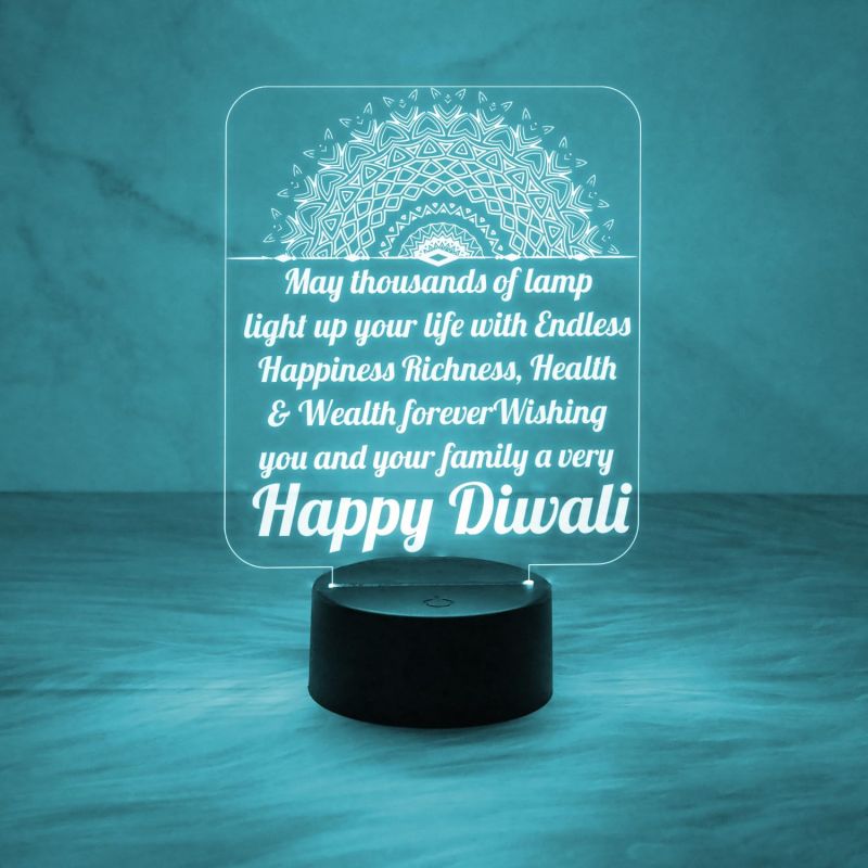 Happy Diwali Engraved Night Lamp with Automatic Color Changing Light & On/Off Touch Button